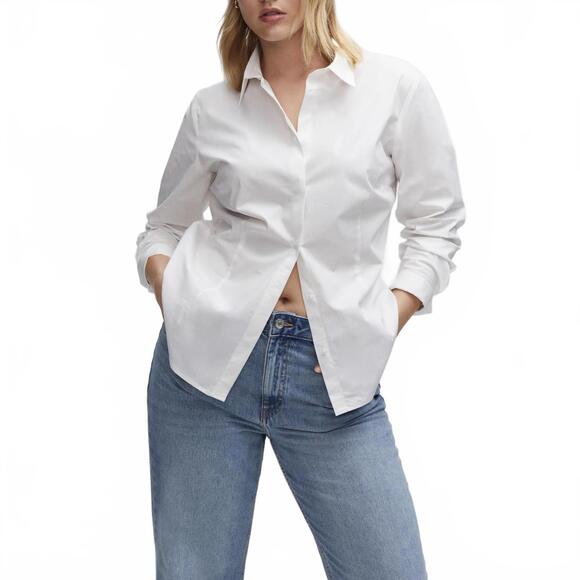 Mango Fitted Cotton Shirt Button-Up Off White Size 18 - Picture 1 of 5